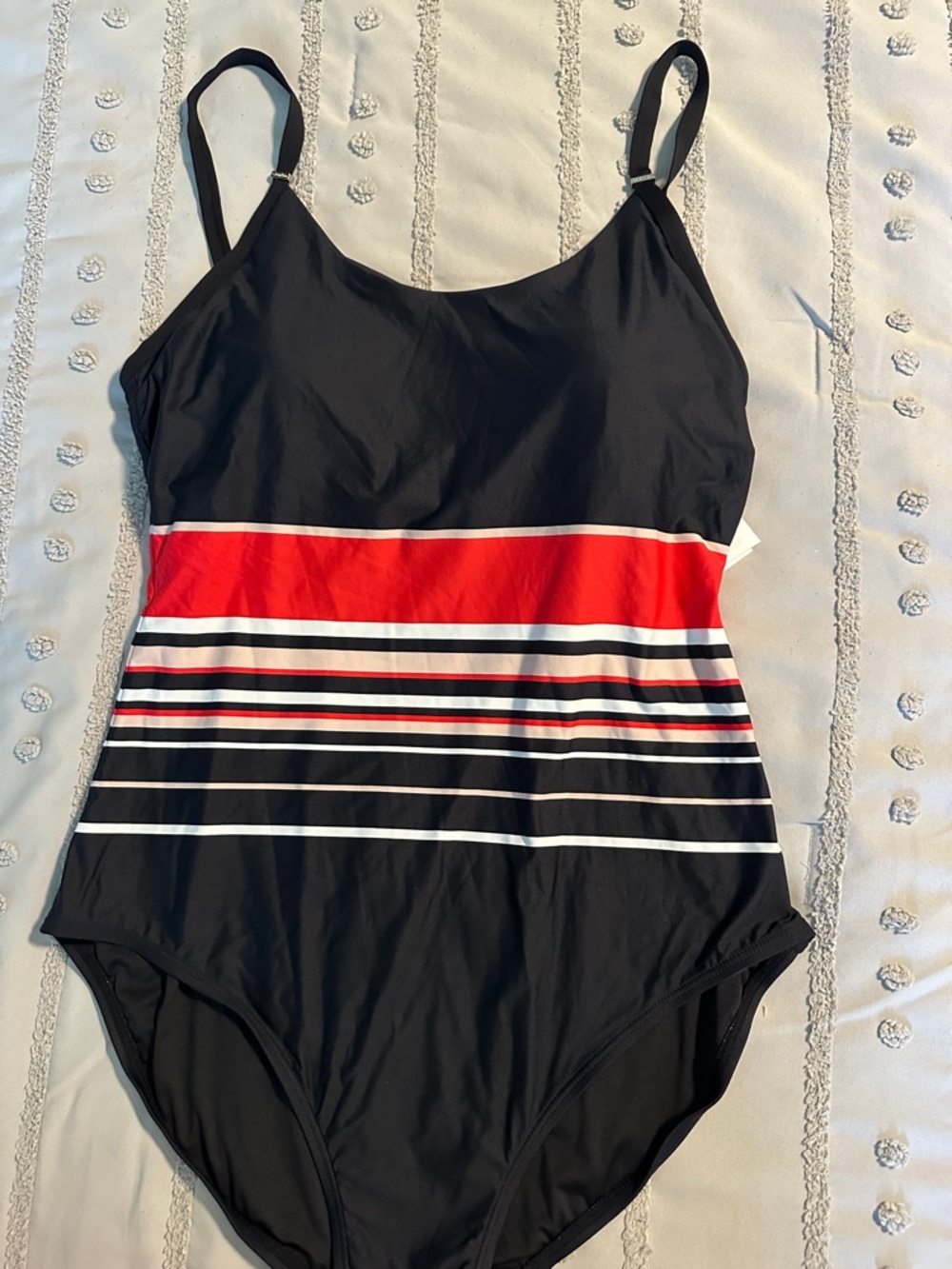 Calvin Klein Black One-Piece Swimsuit with Red and White Stripes NWT Sz 16